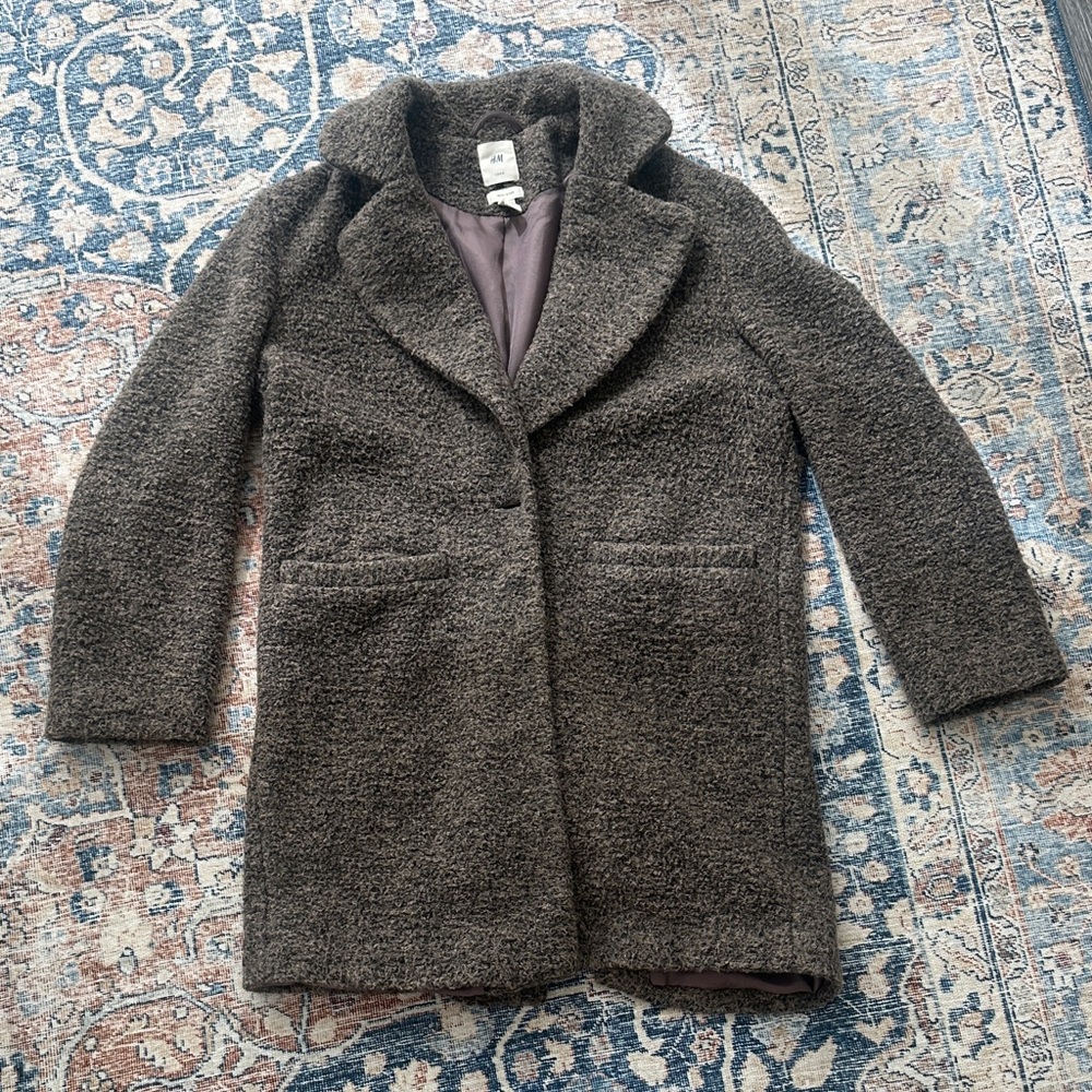 H&M Women’s Brown Textured Wool Blend Coat